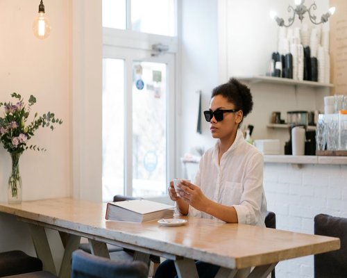 short pause during a regular workday in a bright cafe